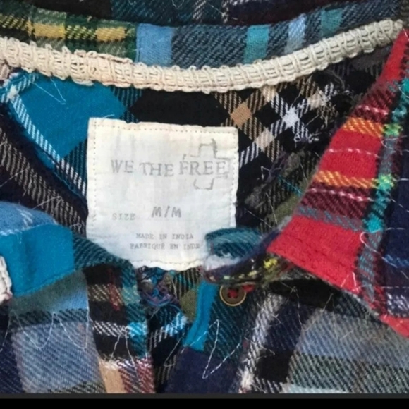 FREE PEOPLE "LOST IN PLAID" LACE CROCHET SIDED PATCHWORK PLAID FLANNEL TOP☆MED - Picture 11 of 12